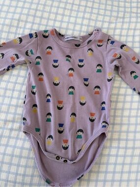 Bobo Choses Lavender Long-Sleeve Bodysuit with Multicolor Face Print